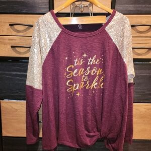 Cato Christmas Burgundy and Gold Sequin Long Sleeve Top Size 18/20W